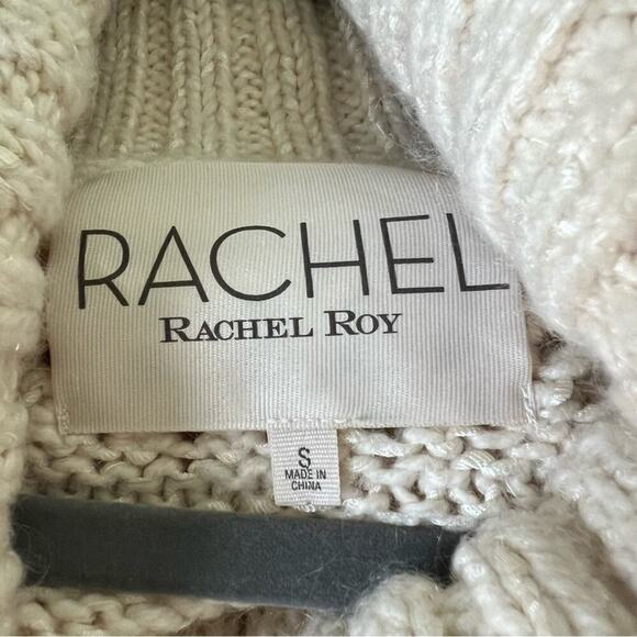 Rachel Roy Long Sweater Coat Beige Wide Collar Size Small - Picture 7 of 11